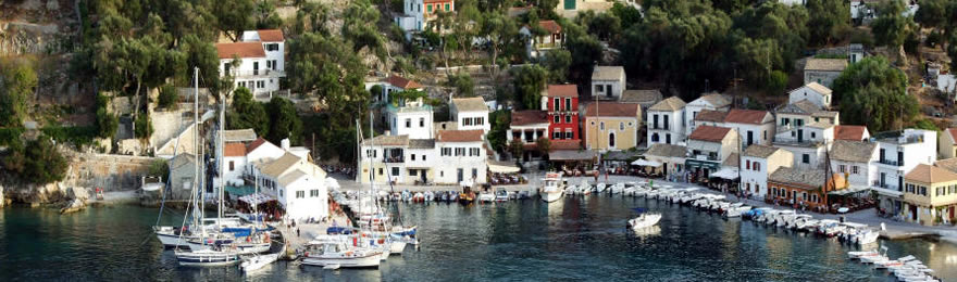 Loggos harbor with traditional fishing boats